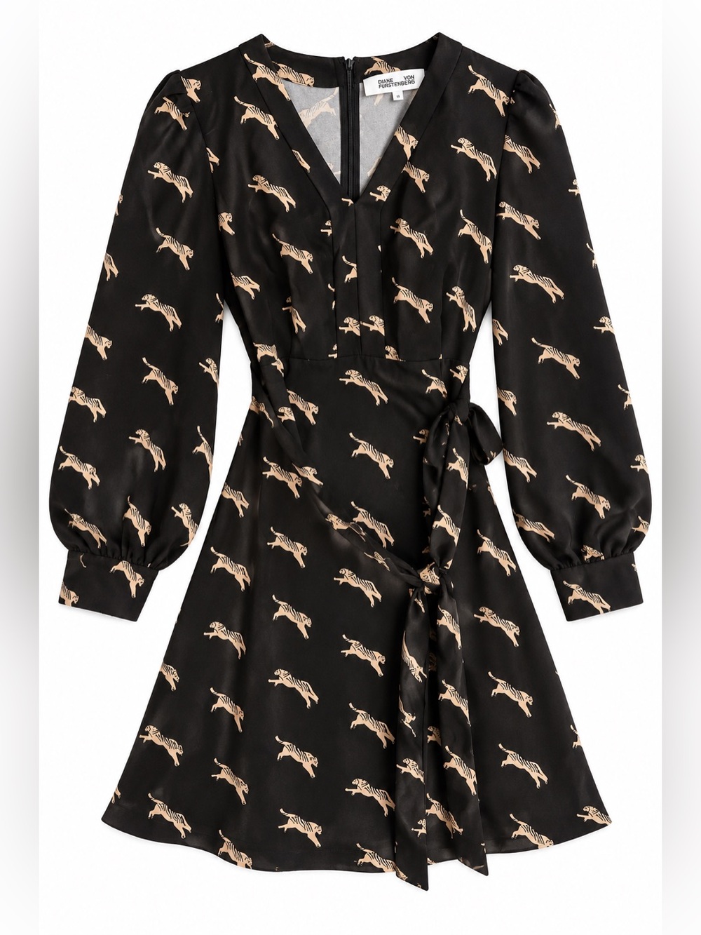 Diane von Furstenberg DVF Iley Sprinting Tiger Print Mini Dress Black/  Size 10
